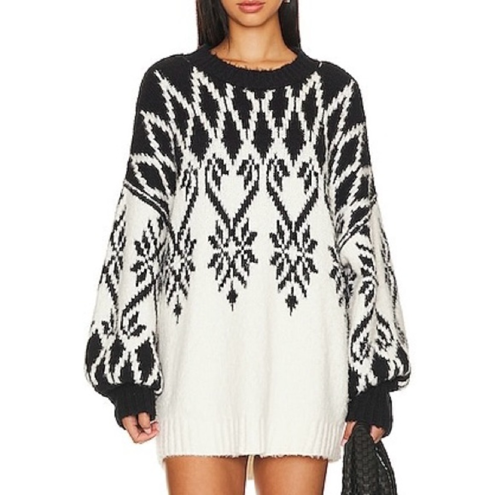 NWT free people fireside tunic in ivory | fair isle sweater | size XS